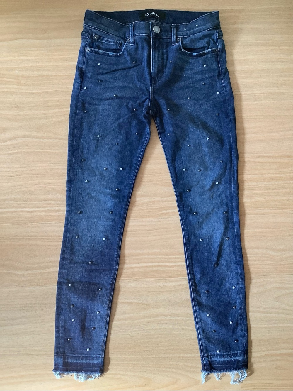 Express Mid-Rise Ankle Legging Embellished Jeans 4R
